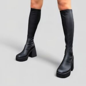 Windsor Smith Badgirls Black Platform Faux Leather Knee High Boots, New. Size 6